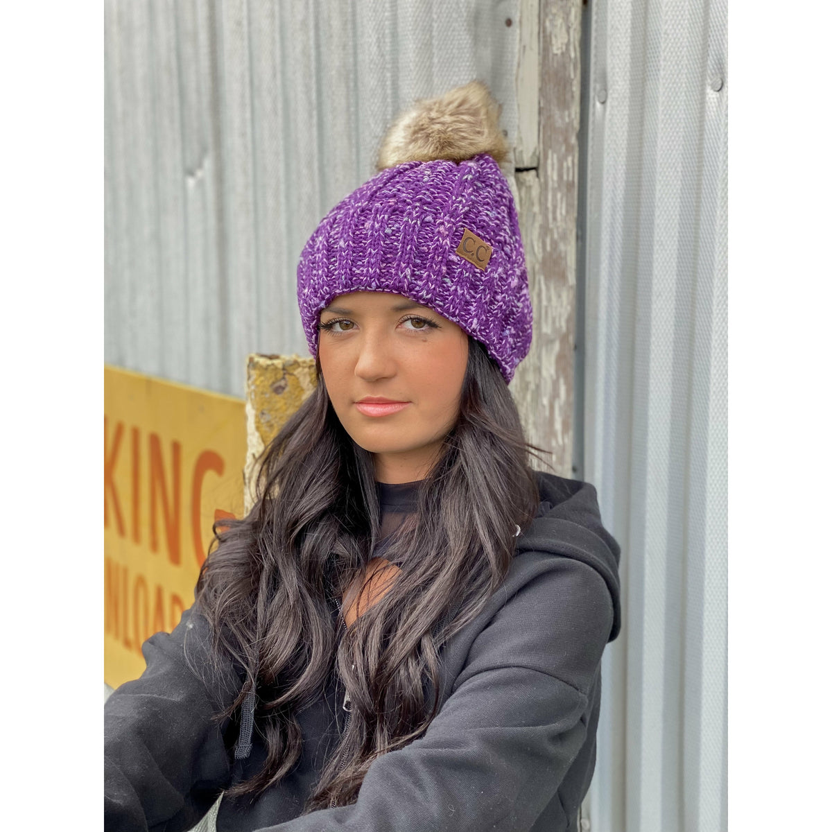Fuzzy Lined Confetti Knit Fur Pom CC Beanie YJ823