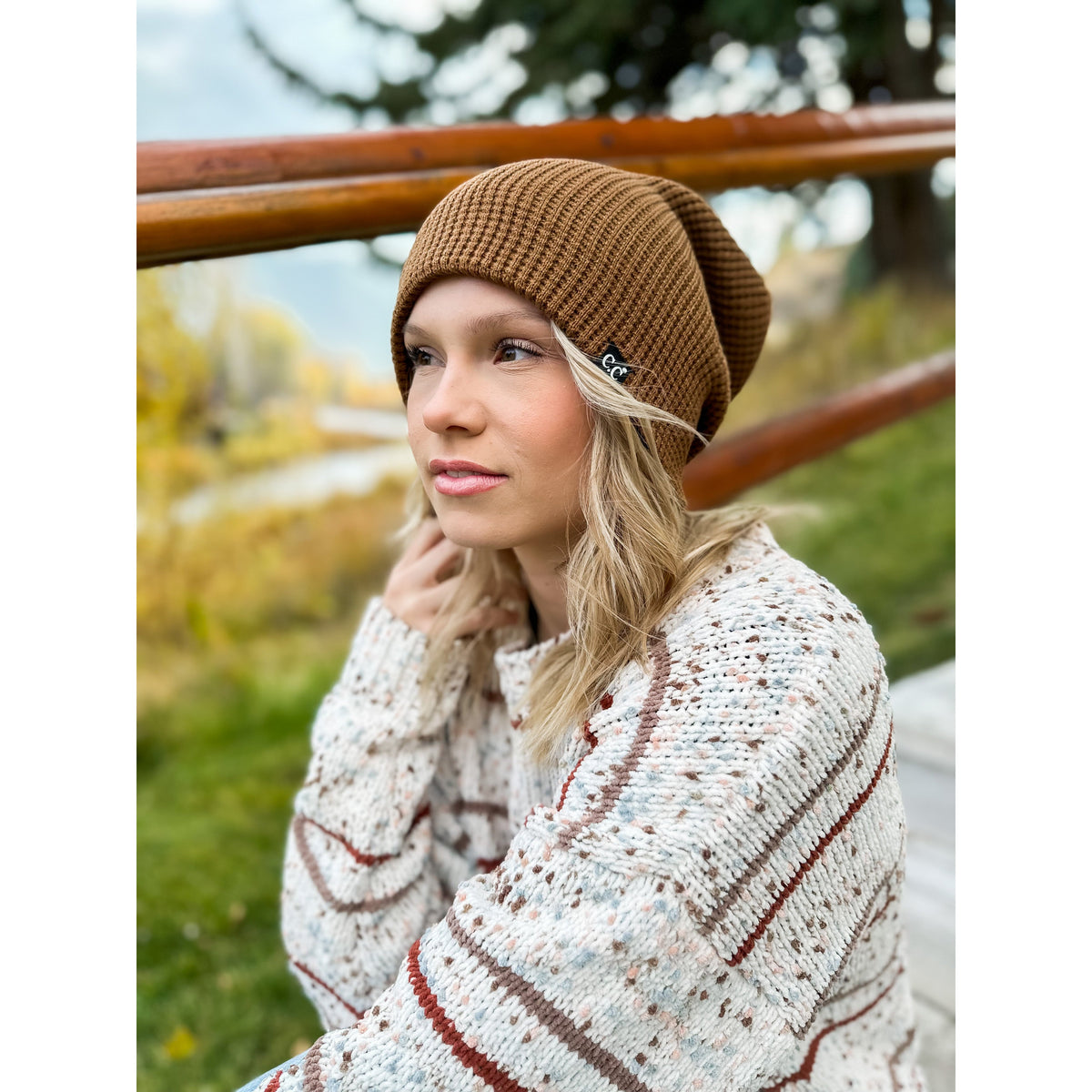 Unisex Waffle Knit Cuffed/Slouchy C.C. Beanie HTM4022