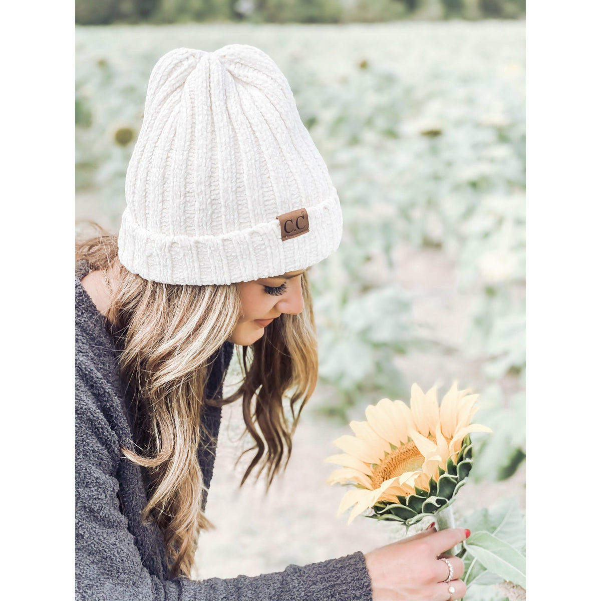 Solid Ribbed Chenille CC Beanie HAT1815