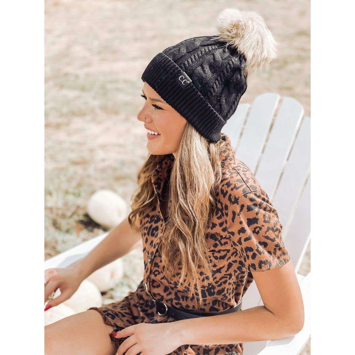 CC Exclusive - Black Label Special Edition Ribbed Cuff Fur Pom Beanie HAT1915