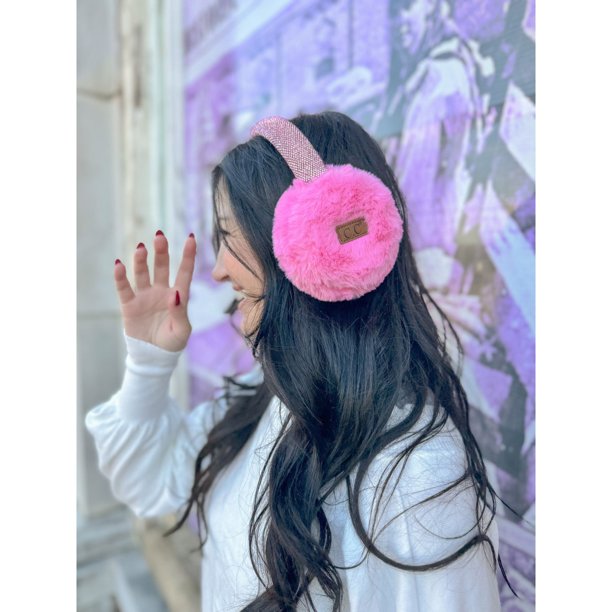 Faux Fur Rhineston Band Earmuff EMS4283