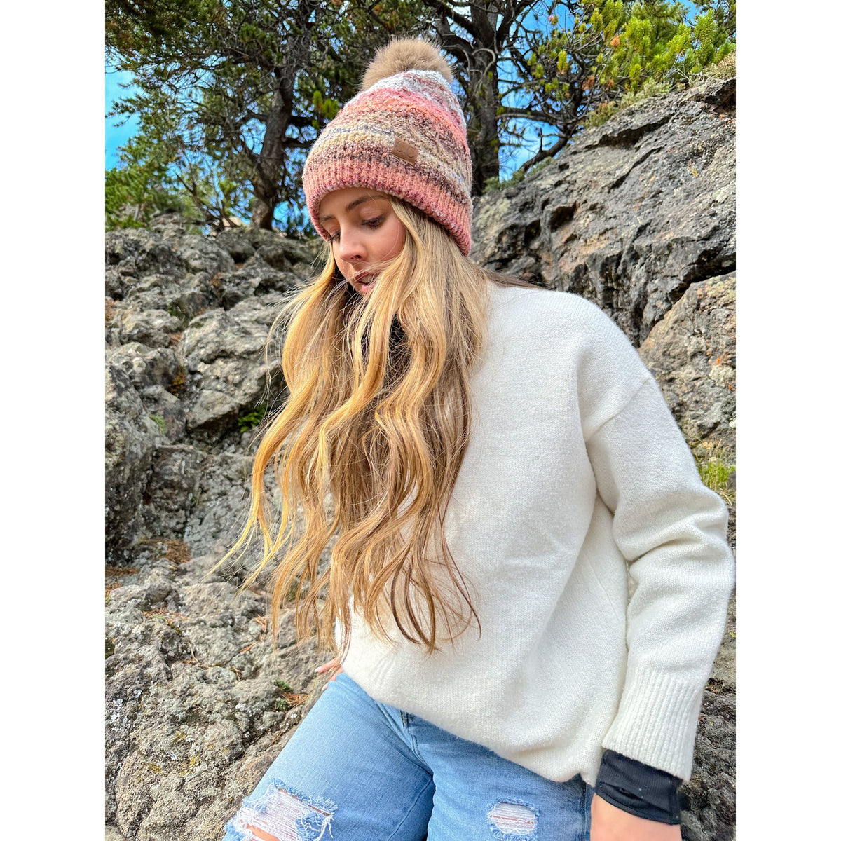 Space Dye Faux Fur Pom C.C Beanie HTC0041