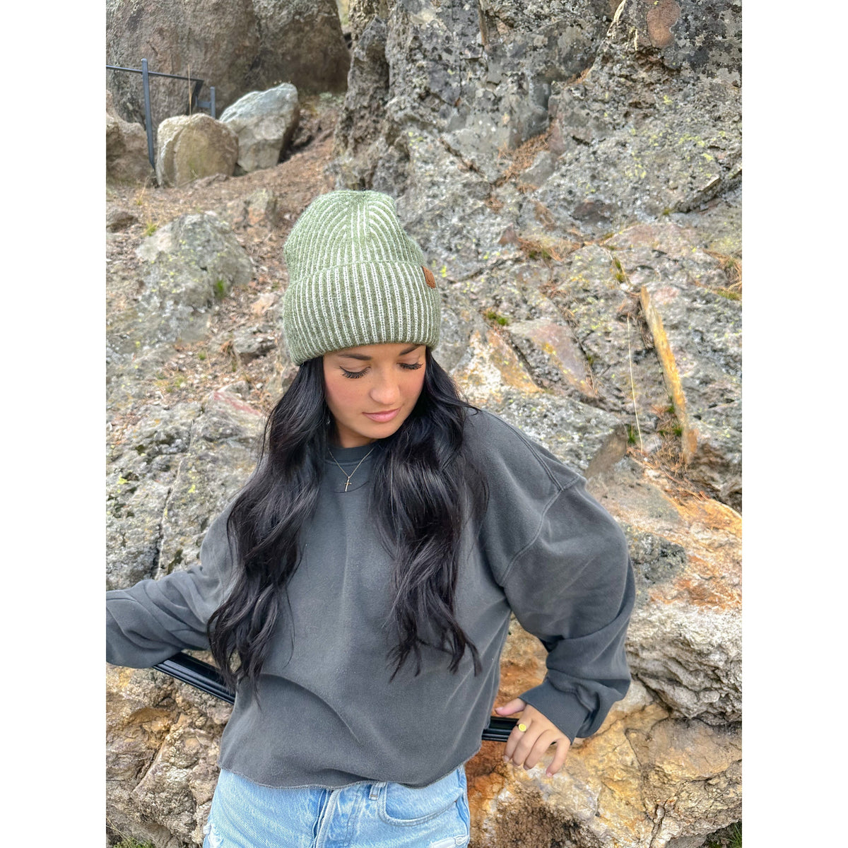 Contrasting Striped Cuff C.C Beanie HTC0043