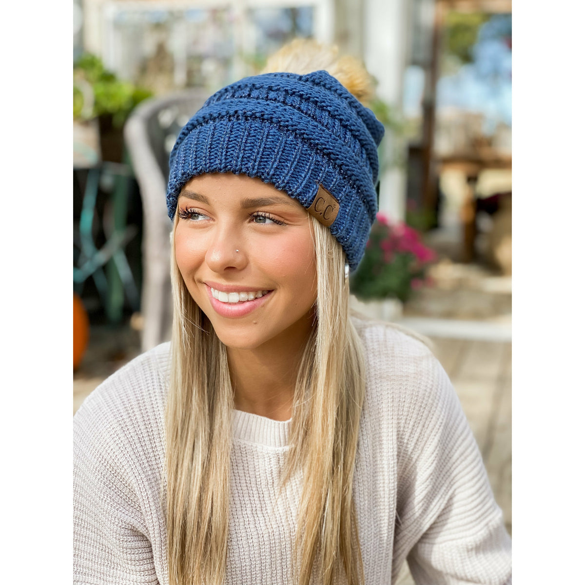 Metallic Fur Pom CC Beanie HAT43MET