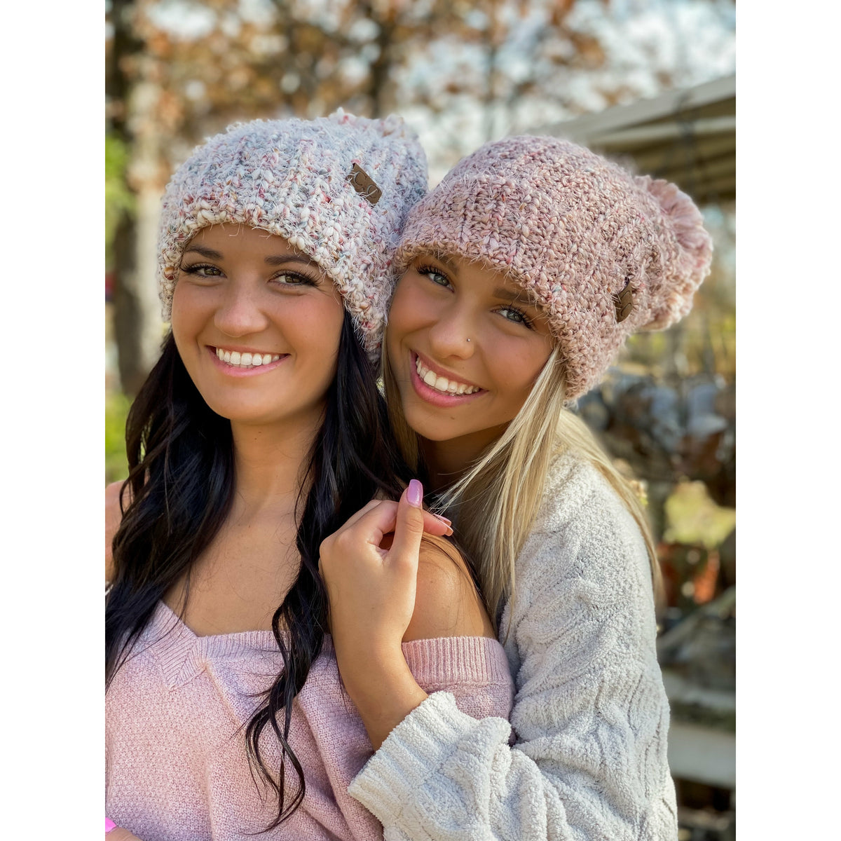 Multi Color Feather Knit Pom Beanie HAT7385