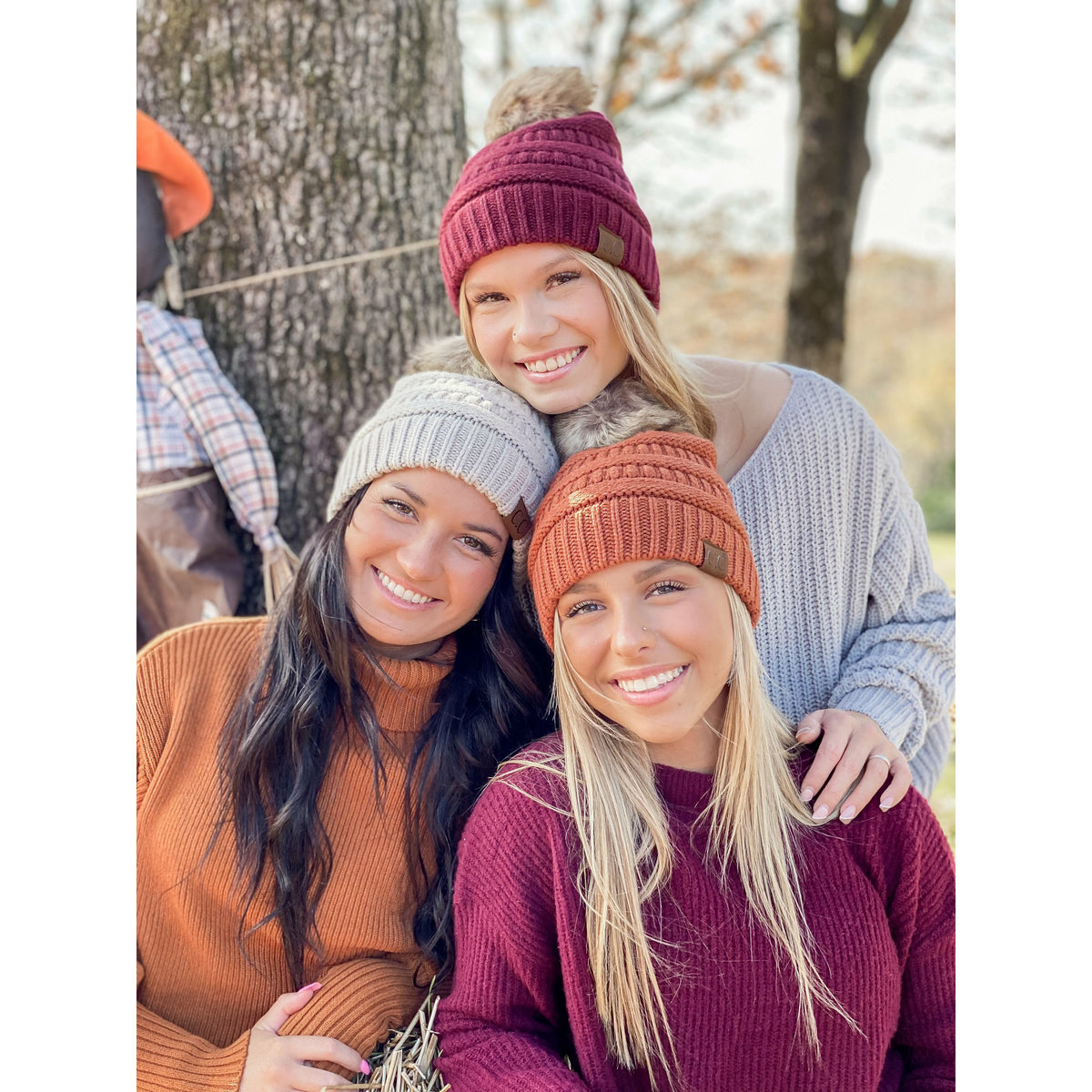 Mixed Soft Yarn Natural Pom Beanie HAT890POM