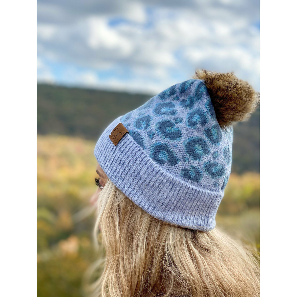 Leopard Pattern Faux Fur Pom Beanie HAT3513