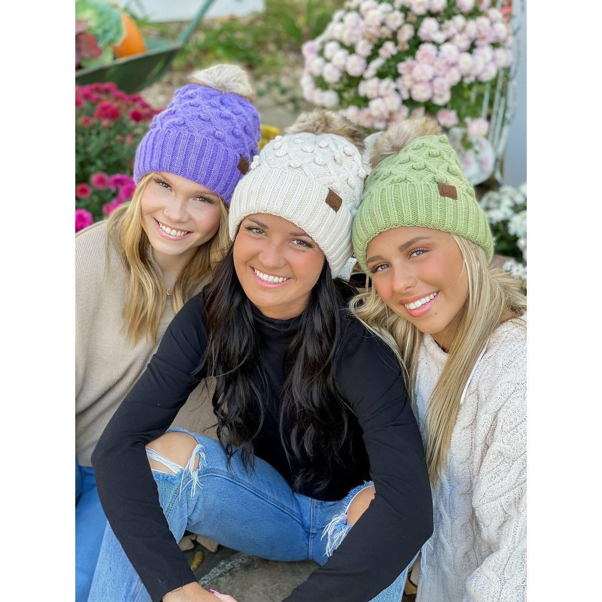 Bobble Knit Fur Pom C.C Beanie HAT3836