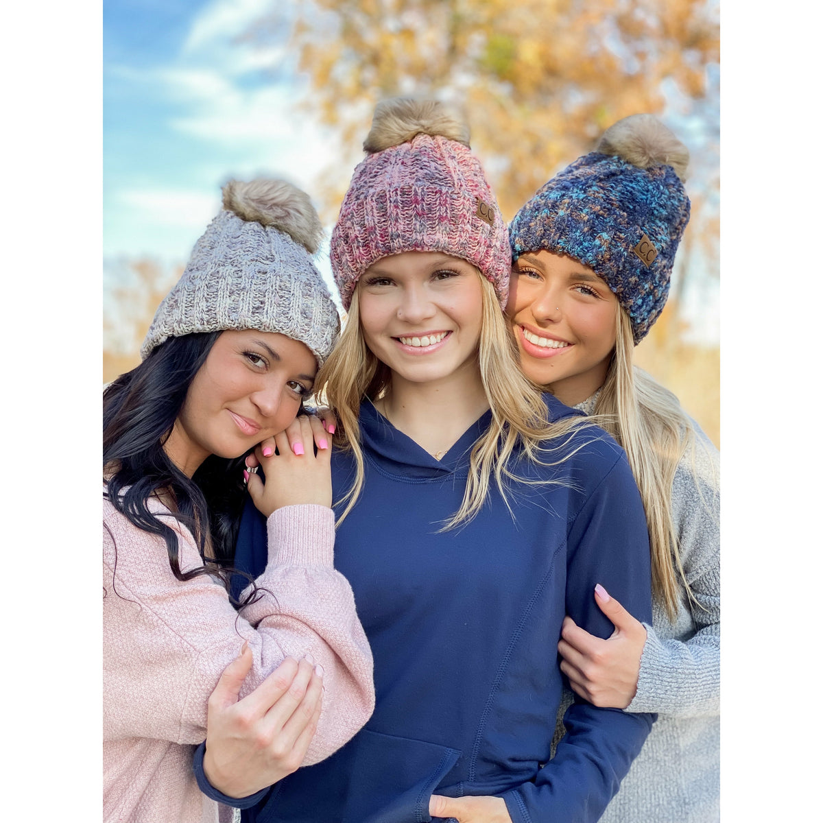 Fuzzy Lined Popcorn Confetti Fur Pom CC Beanie YJ824