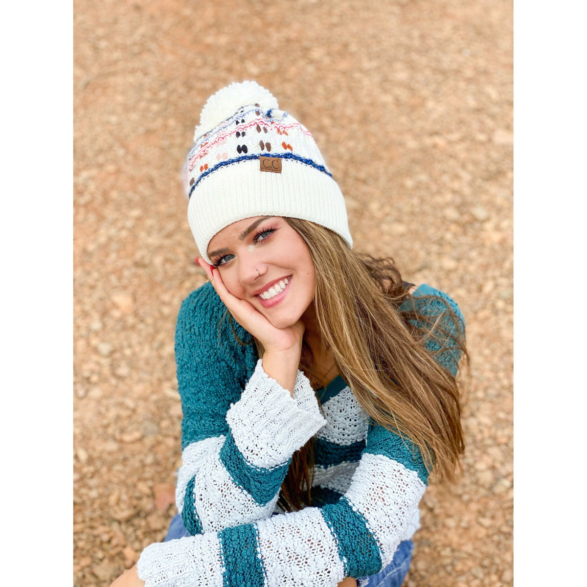 Vintage Knit Yarn Pom Beanie HAT3514