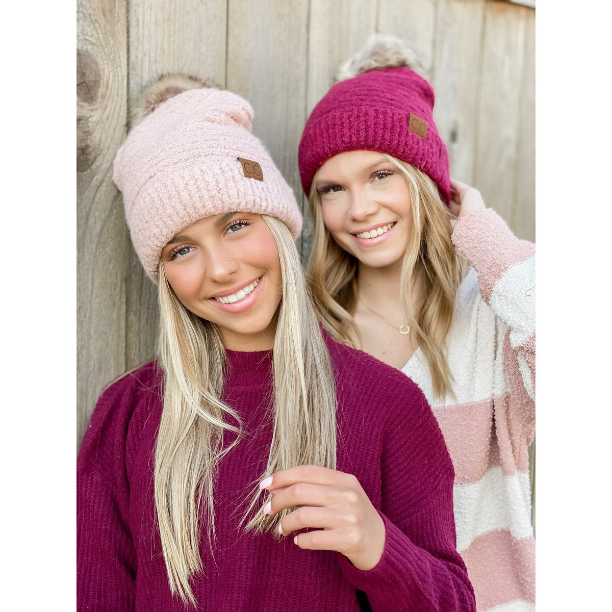 Solid Boucle Knit Pom CC Beanie HAT7006POM