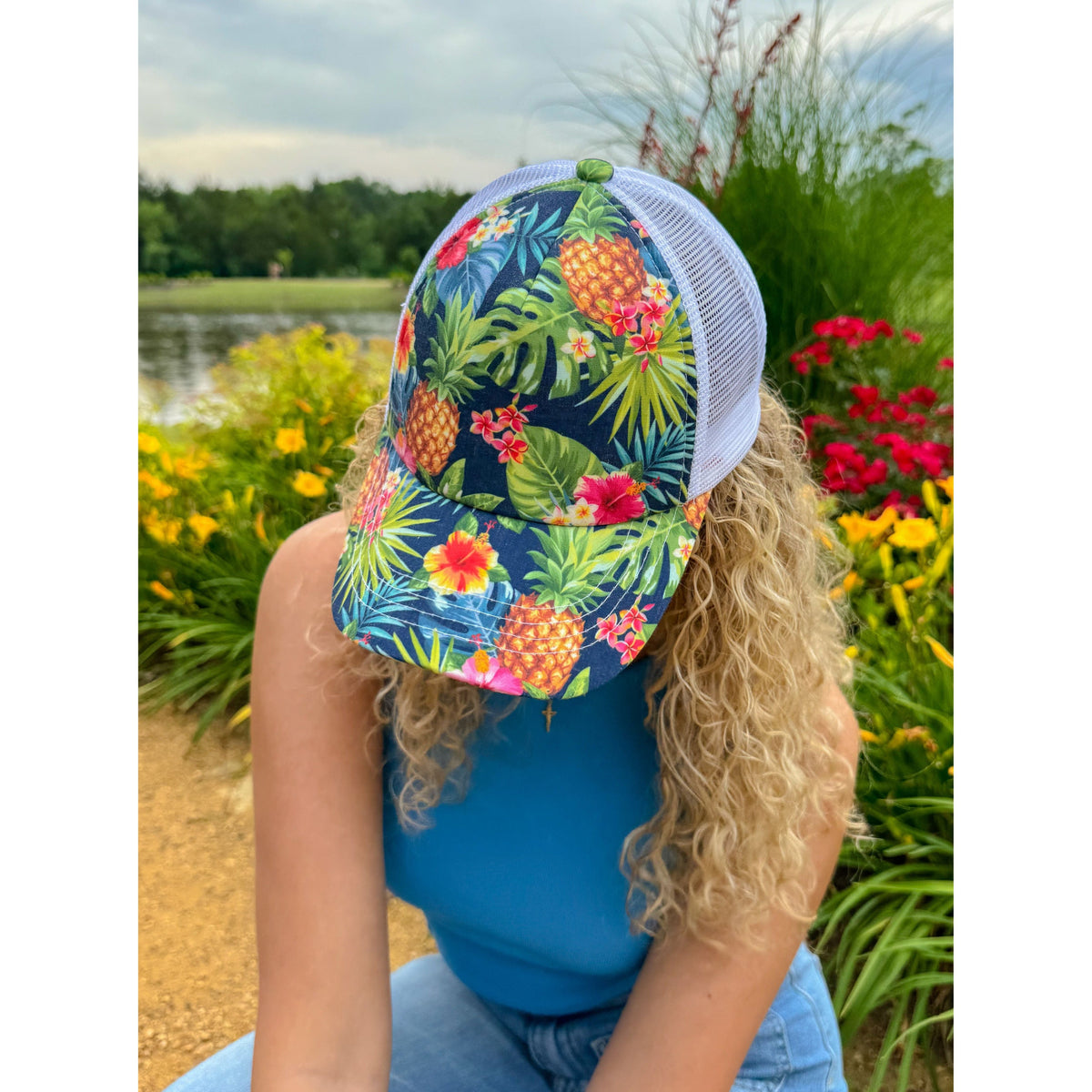 Tropical Print Criss Cross High Pony C.C Ball Cap BTB8057