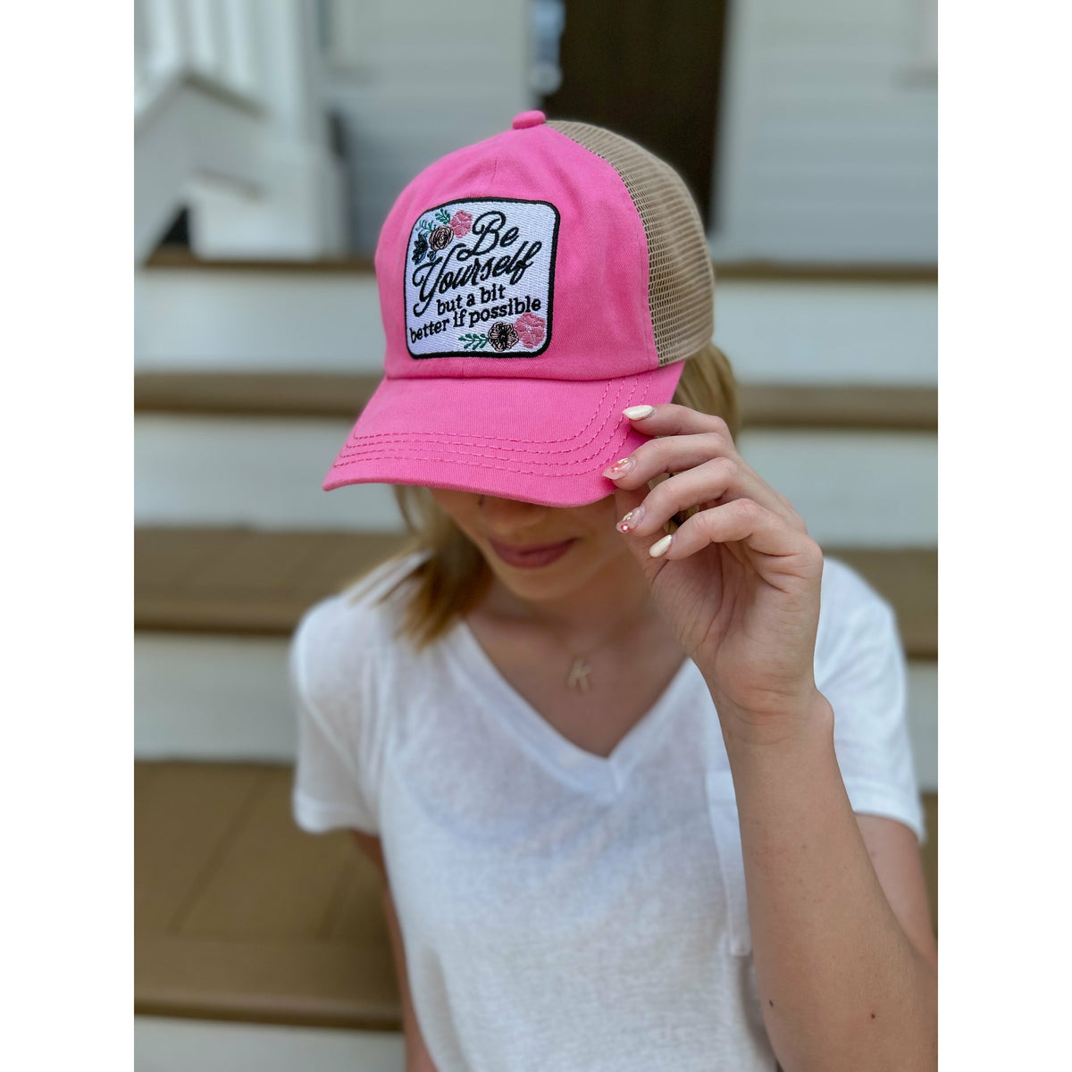 Embroidered Be Yourself Patch C.C High Pony Criss Cross Ball Cap MBT7004