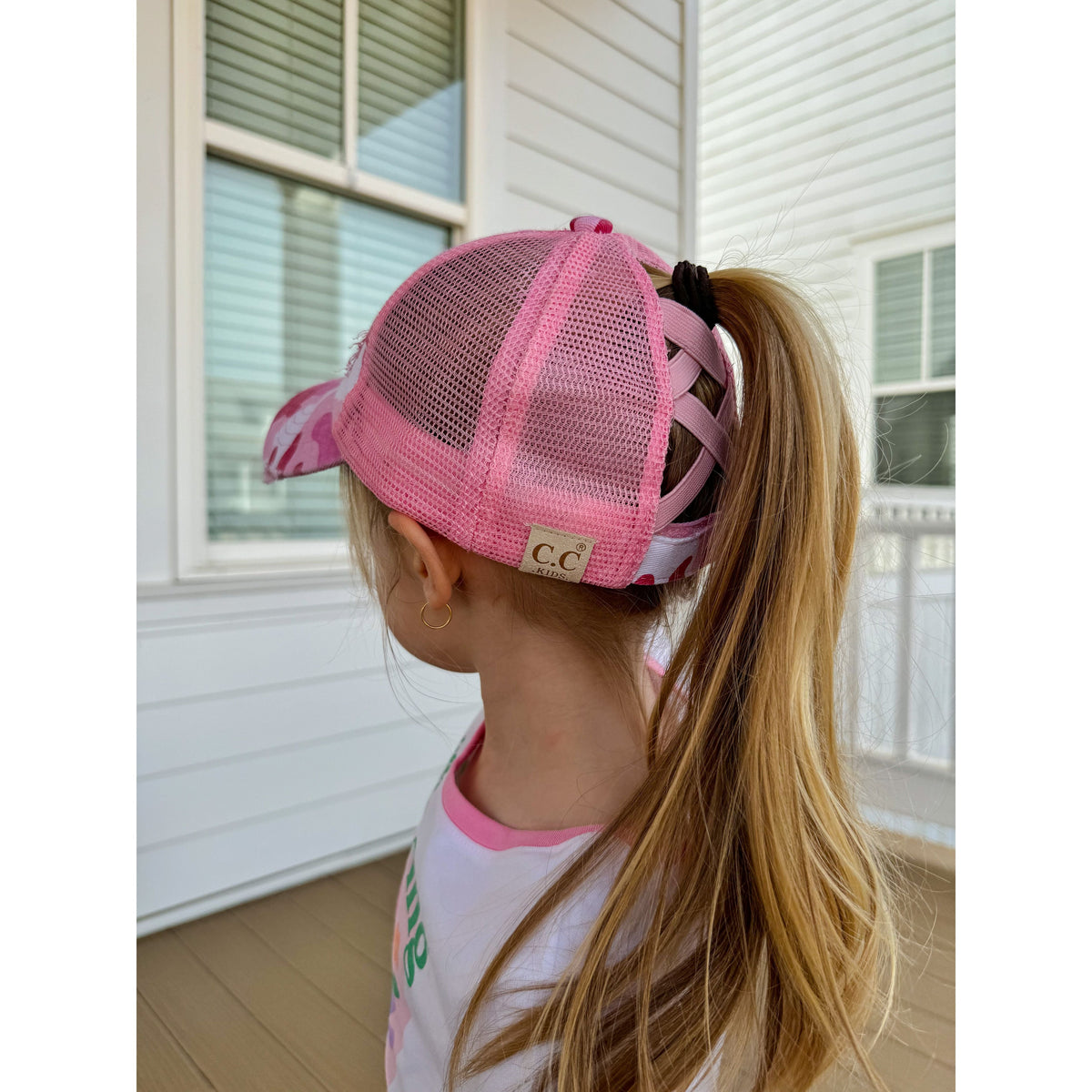 KIDS Distressed Camouflage Criss-Cross High Ponytail CC Ball Cap KIDSBT783