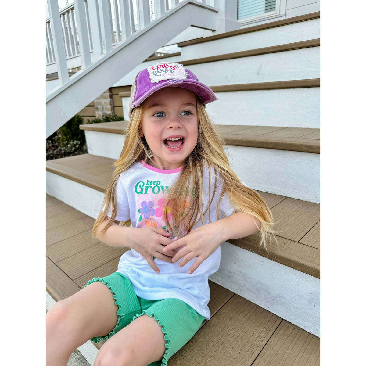 KIDS Embroidered Girls Fish Too! Patch Criss Cross High Pony C.C Ball Cap KIDSBT1020