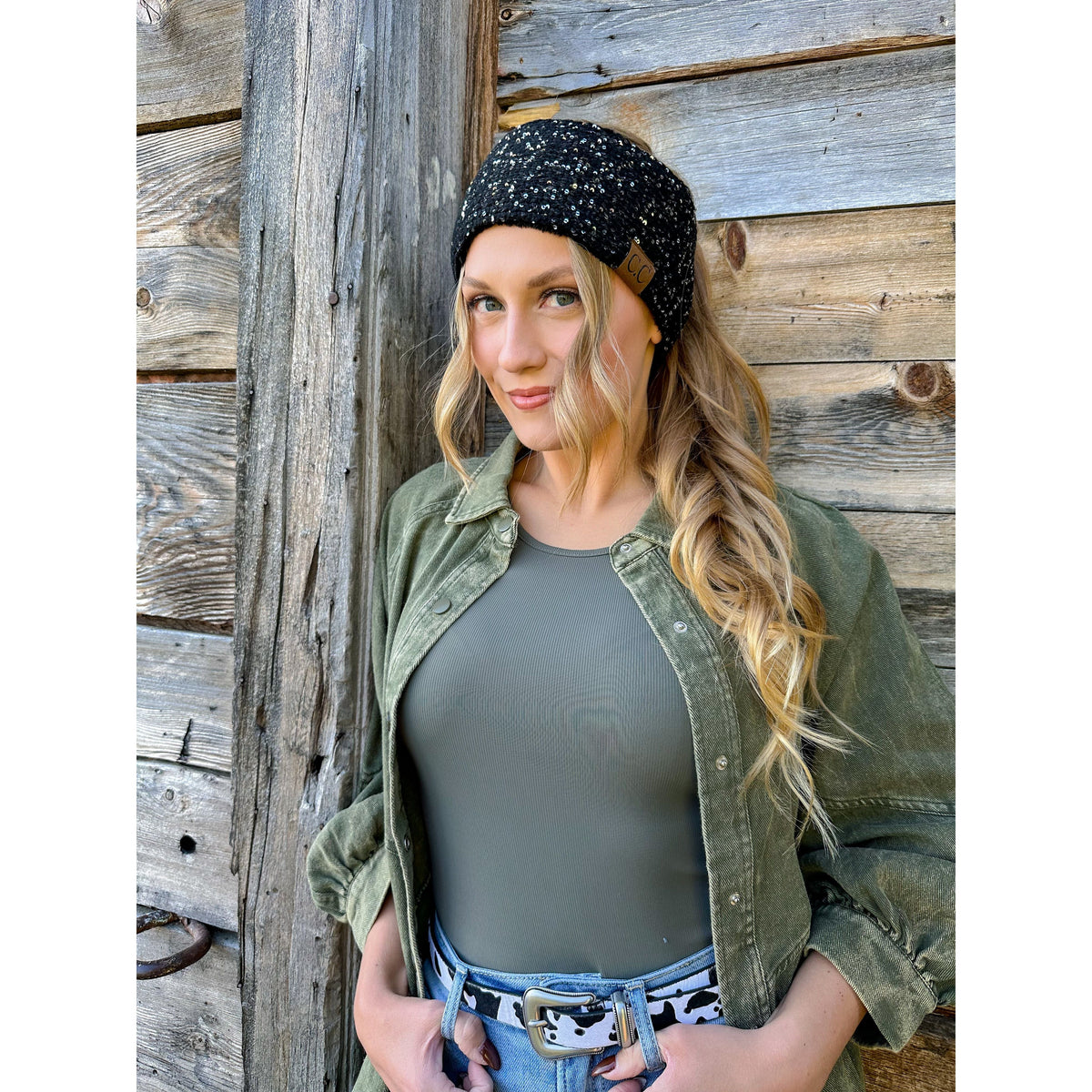 Fuzzy Lined Scatter Sequin Head Wrap HWE0034