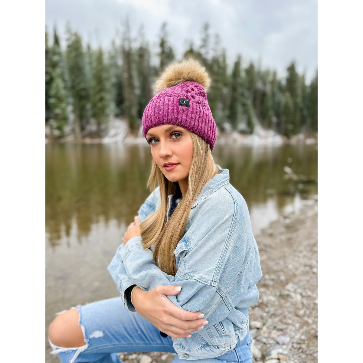 CC Exclusive - Black Label Special Edition Ribbed Cuff Fur Pom Beanie HAT1915