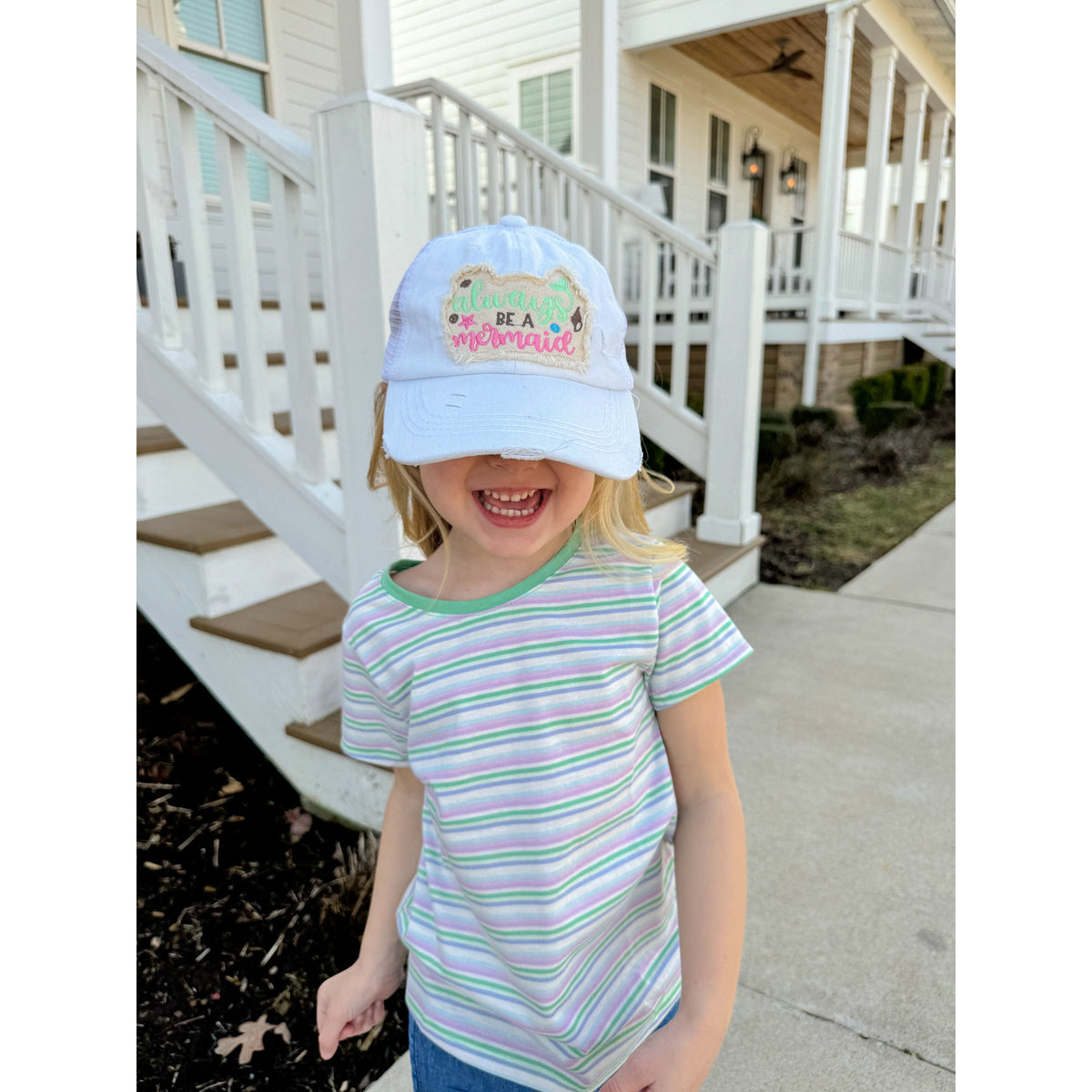 KIDS Embroidered Always Be A Mermaid Patch Criss Cross High Pony C.C Ball Cap KIDSBT1019