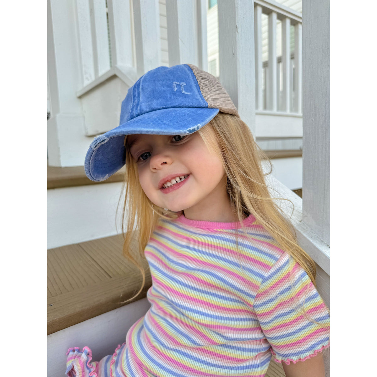 KIDS Distressed Criss-Cross High Ponytail CC Ball Cap KIDSBT780