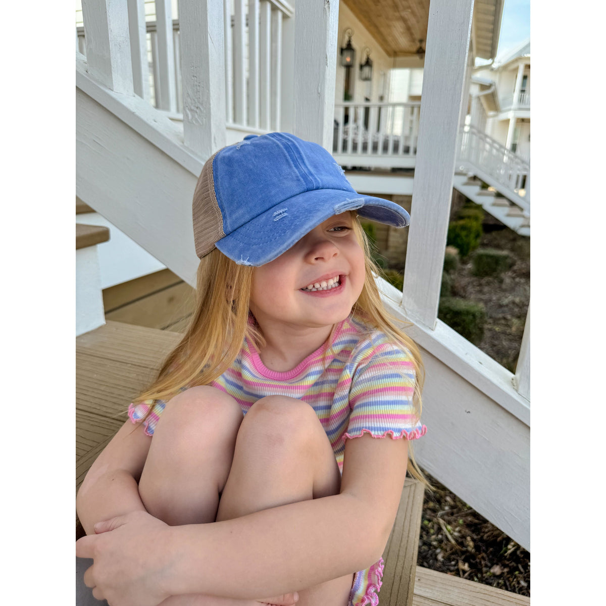 KIDS Distressed Criss-Cross High Ponytail CC Ball Cap KIDSBT780