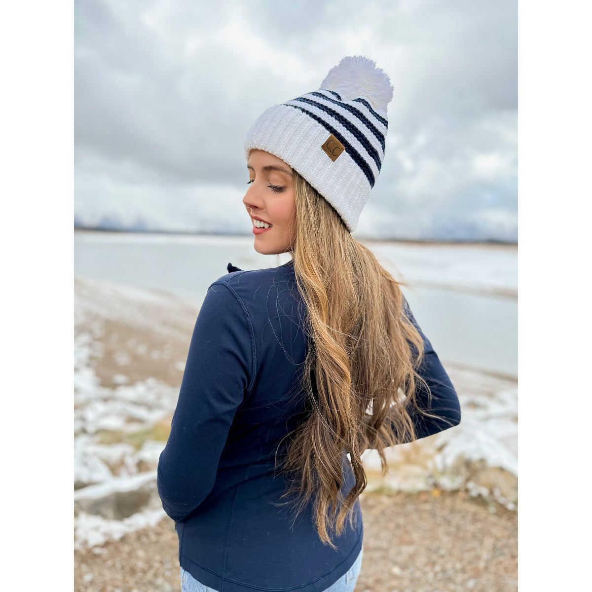 Knit Pom Striped C.C Beanie YJ1008