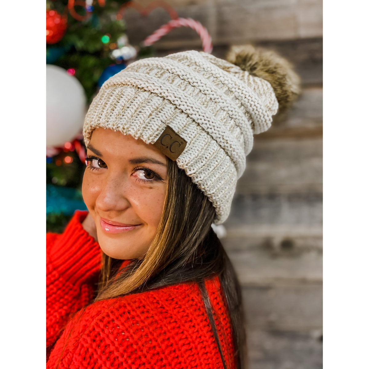 Metallic Fur Pom CC Beanie HAT43MET