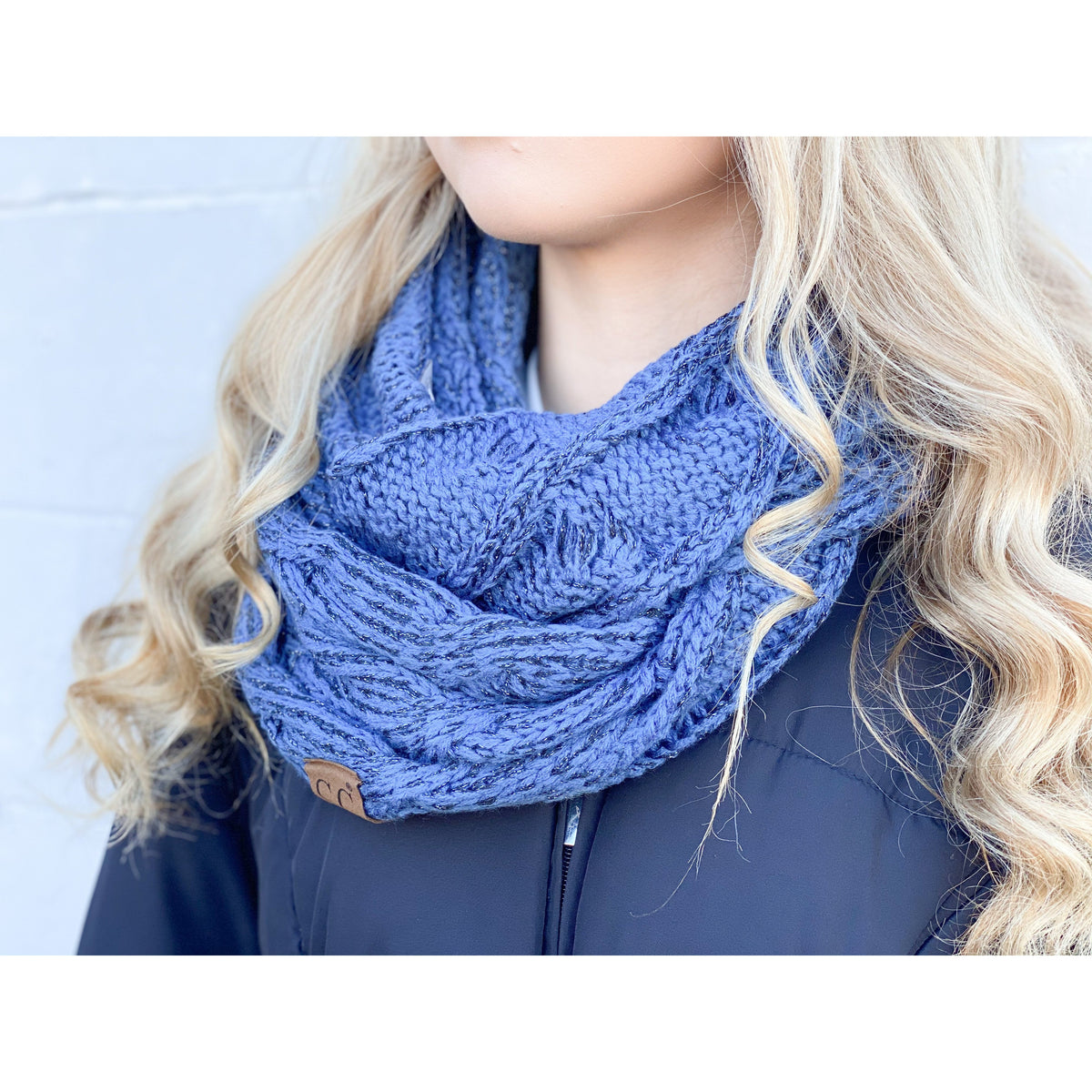 Metallic Cable Knit CC Infinity Scarf SF800MET