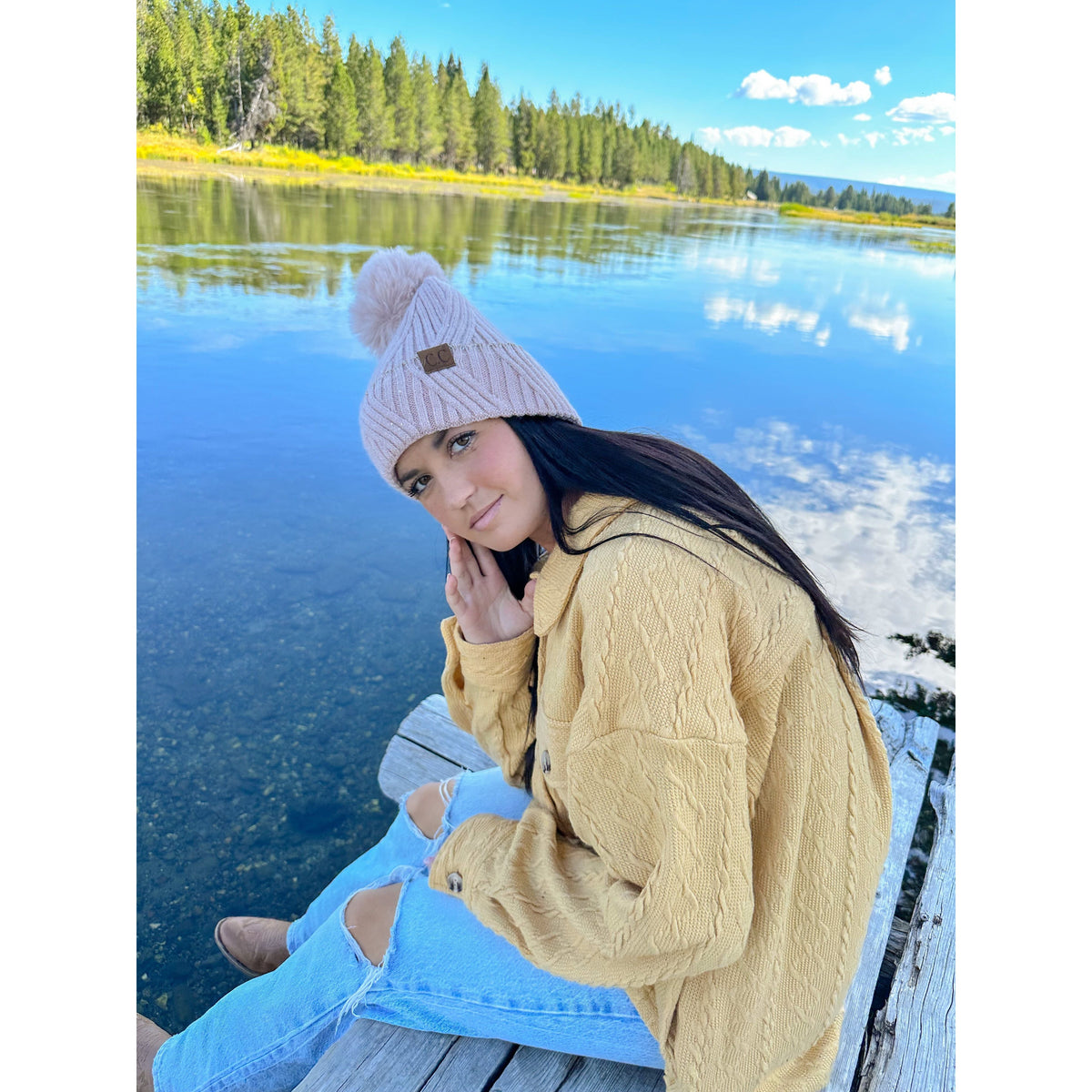 Scatter Sequin Faux Fur Pom C.C Beanie HTS0006