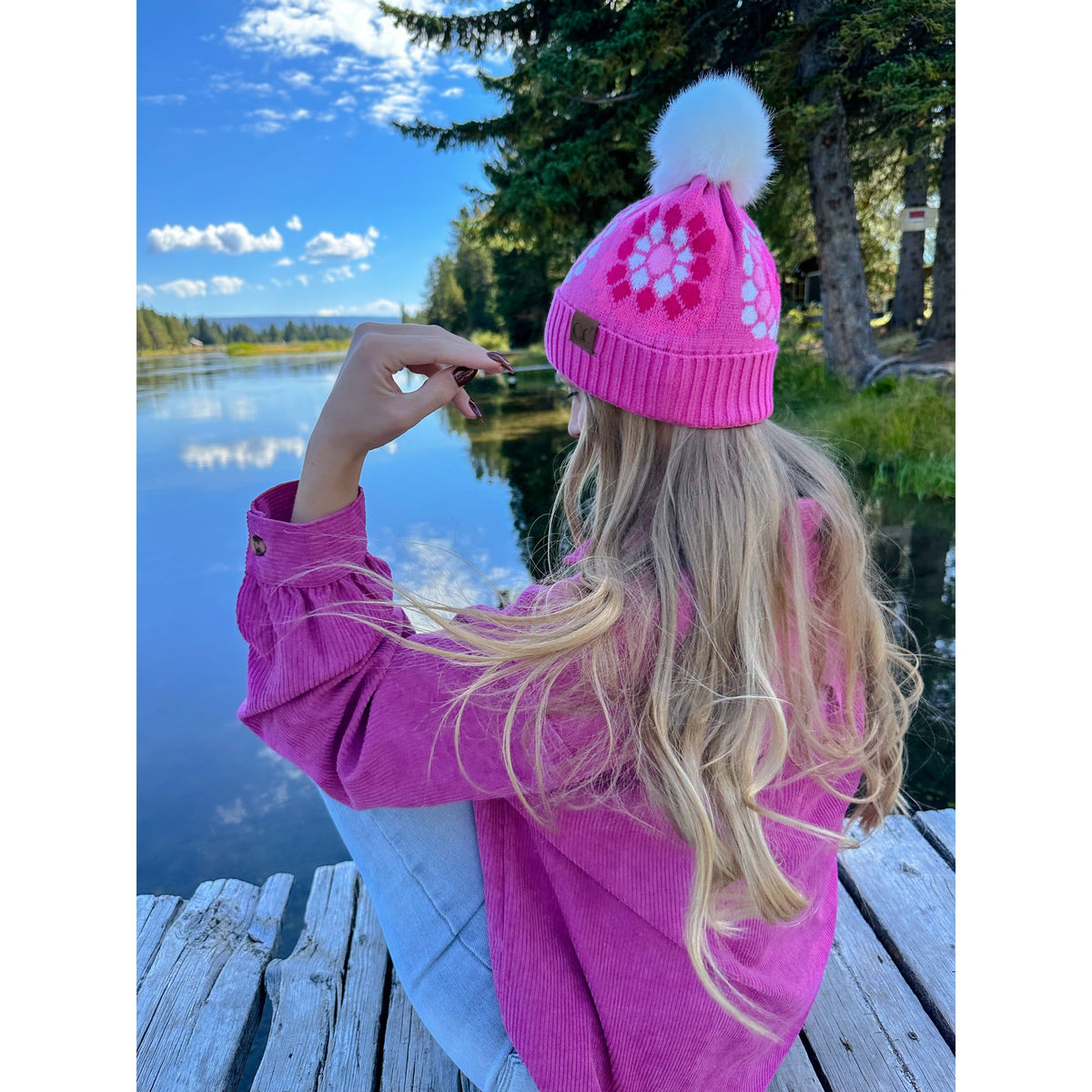 Flower Pattern Pom C.C Beanie HAT7396