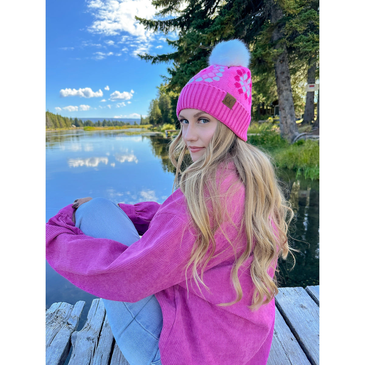 Flower Pattern Pom C.C Beanie HAT7396