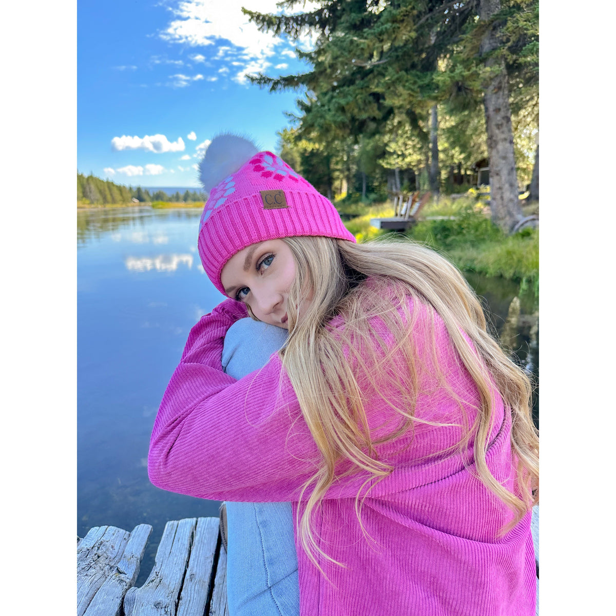 Flower Pattern Pom C.C Beanie HAT7396