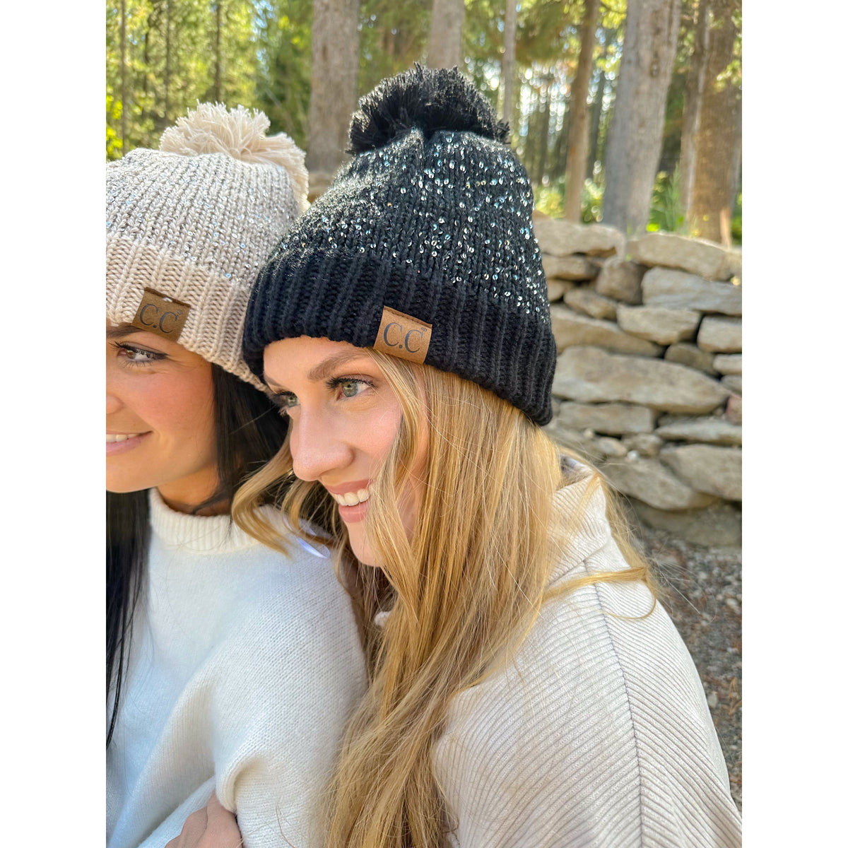 Fuzzy Lined Scatter Sequin Pom C.C Beanie HTE0034