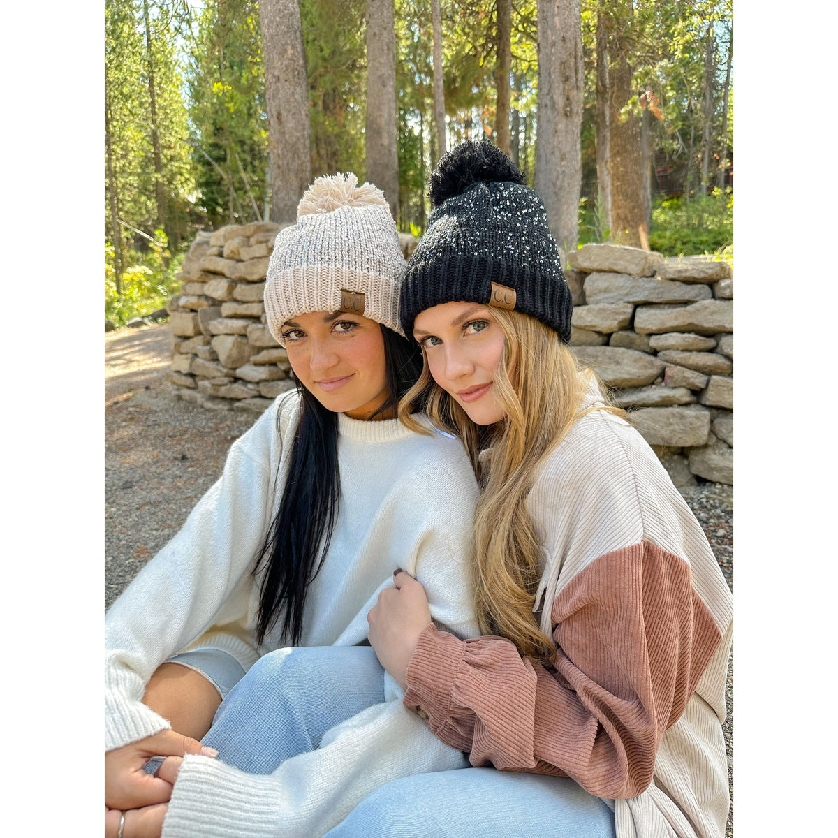 Fuzzy Lined Scatter Sequin Pom C.C Beanie HTE0034