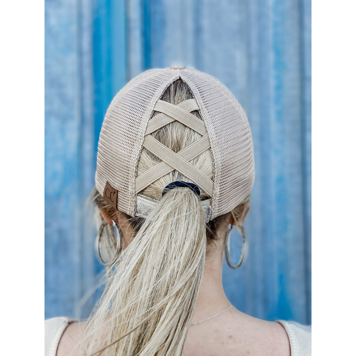 Vintage Faux Leather Criss-Cross High Pony Ball Cap BT923