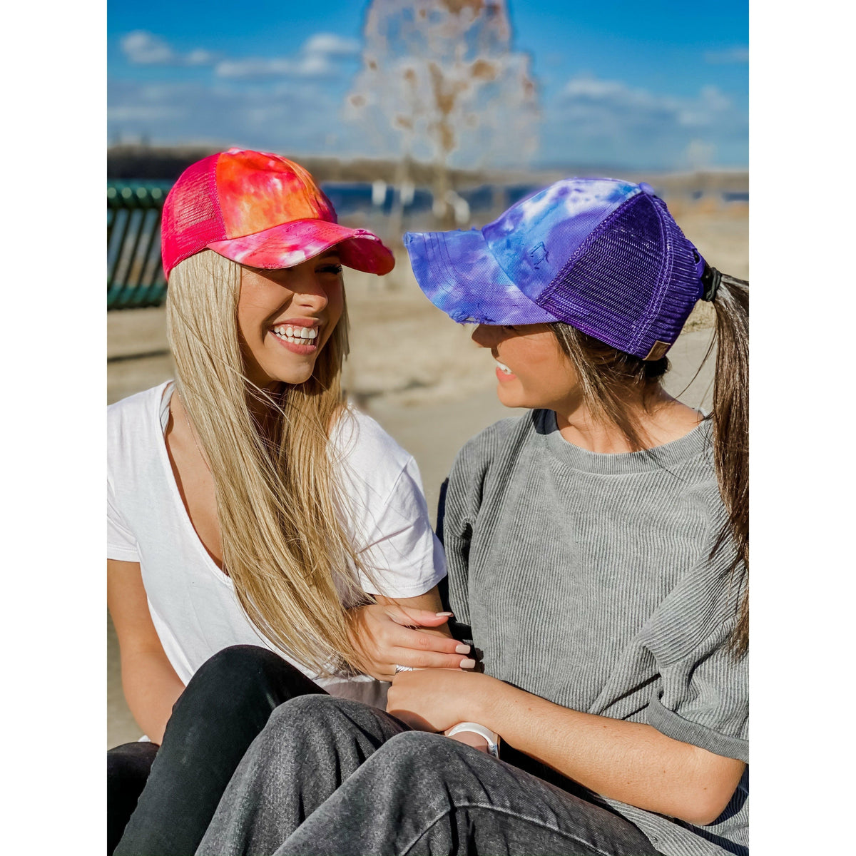 Tie Dye Criss-Cross Mesh High Ponytail CC Ball Cap BT924