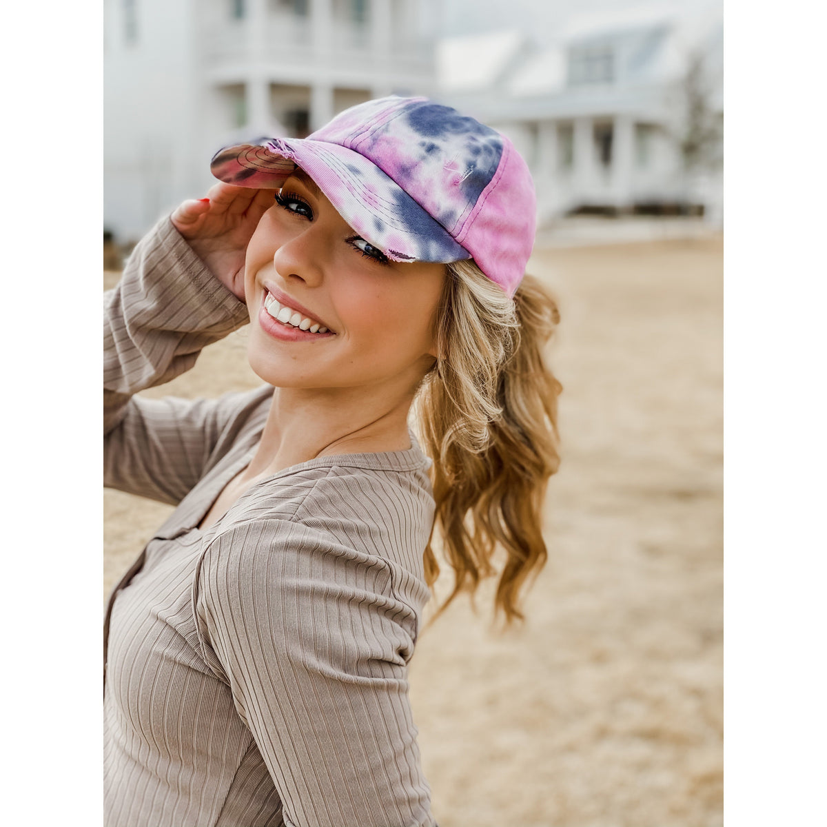 Tie Dye Criss-Cross High Ponytail CC Ball Cap BT791