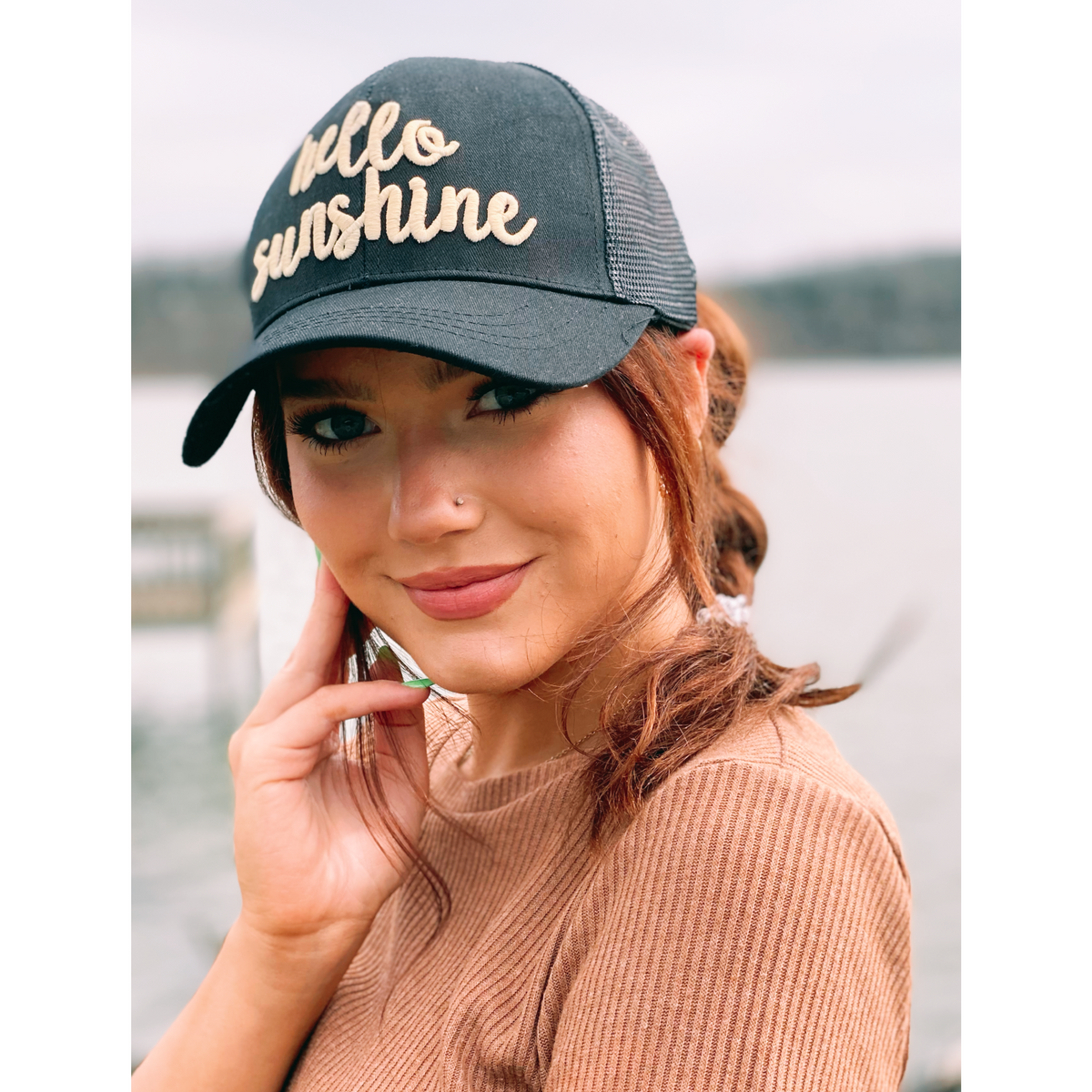 Hello Sunshine Embroidered Mesh Back High Ponytail CC Ball Cap BT10-HS