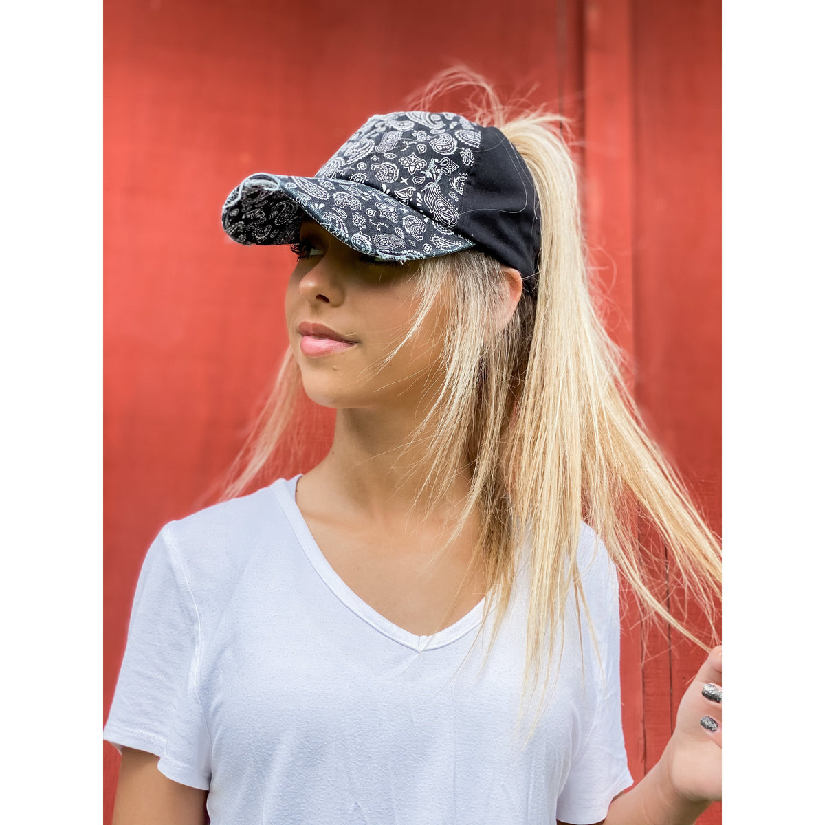 Paisley Criss-Cross High Pony Ball Cap BT792