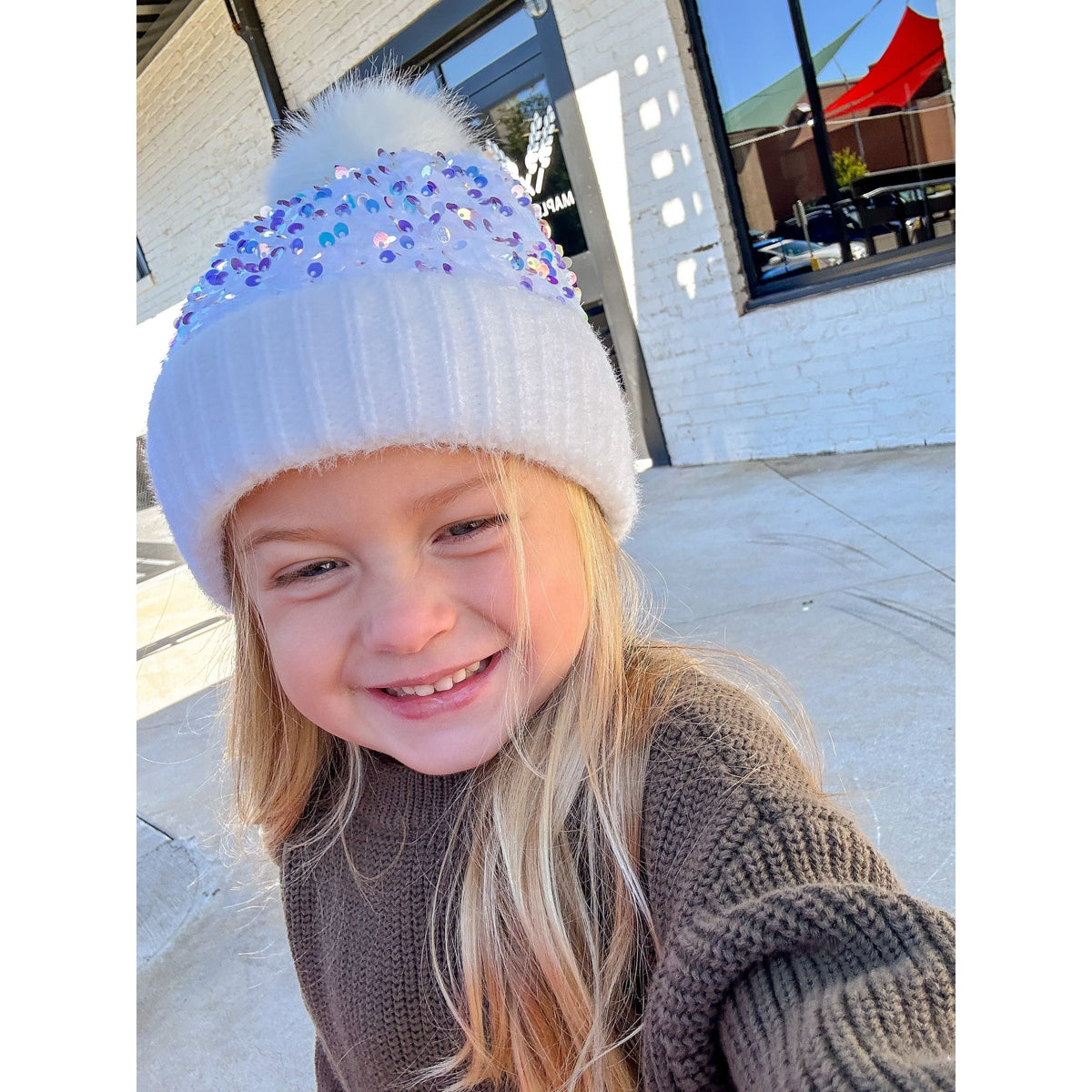 KIDS Cluster Sequin Faux Fur Pom C.C Beanie KDHTE0012