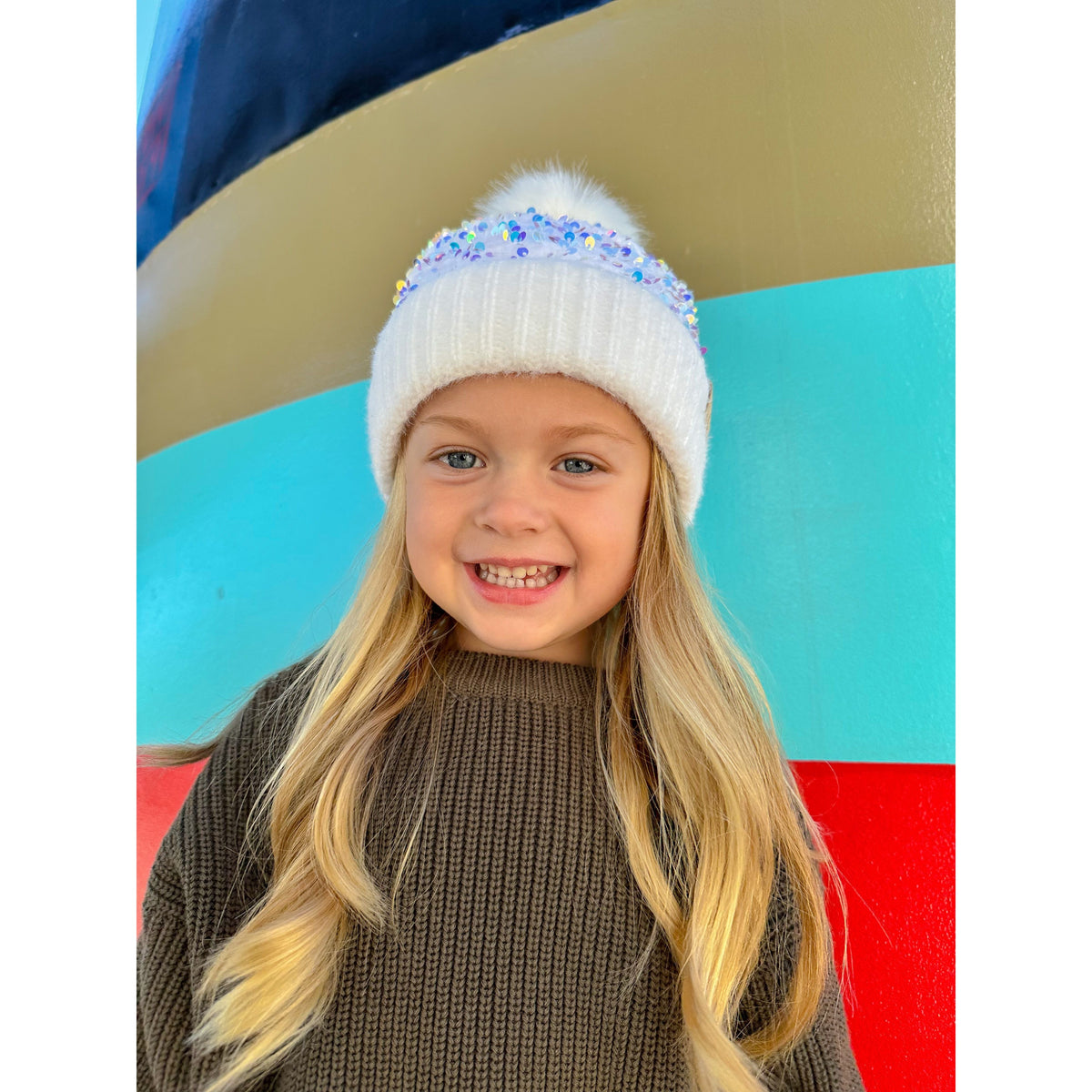 KIDS Cluster Sequin Faux Fur Pom C.C Beanie KDHTE0012