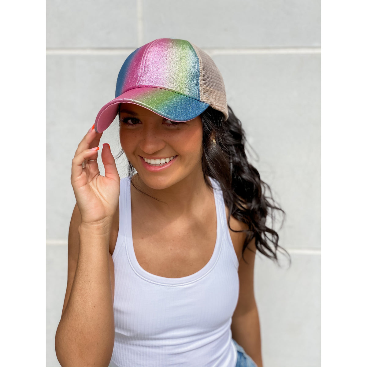 Shimmer Glitter Ombre Criss-Cross High Ponytail CC Ball Cap BT932