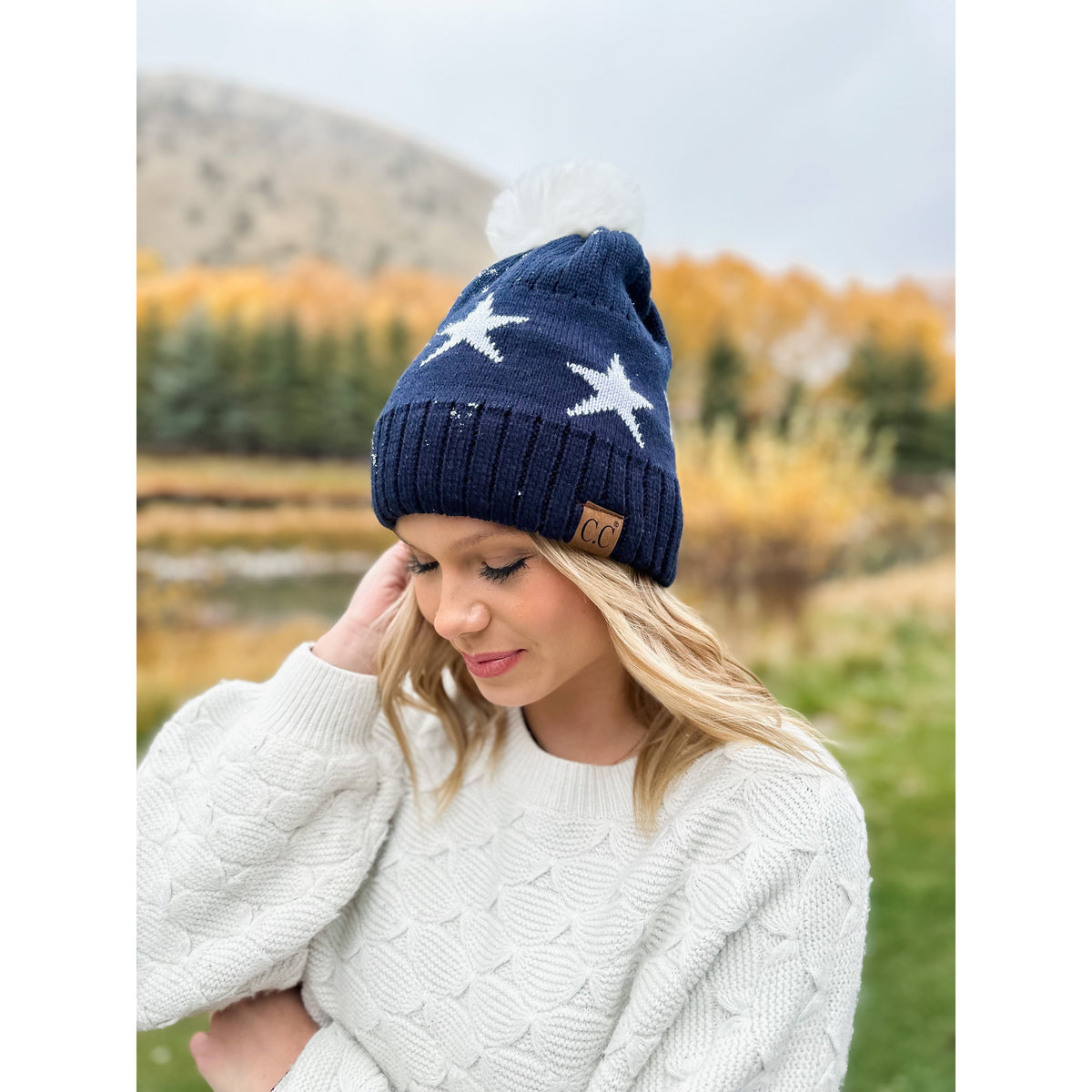 Star Print Pom C.C Beanie HAT4023