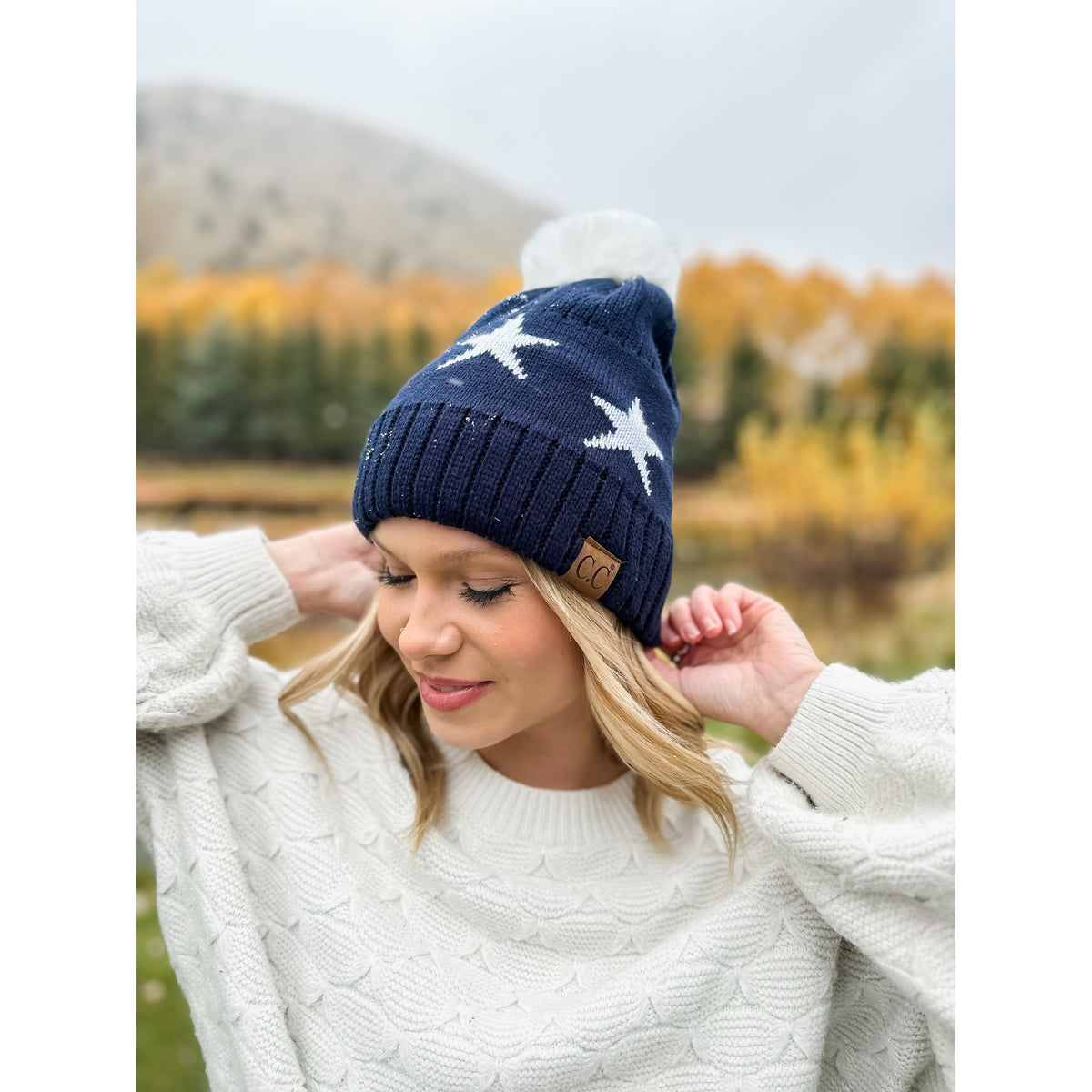 Star Print Pom C.C Beanie HAT4023