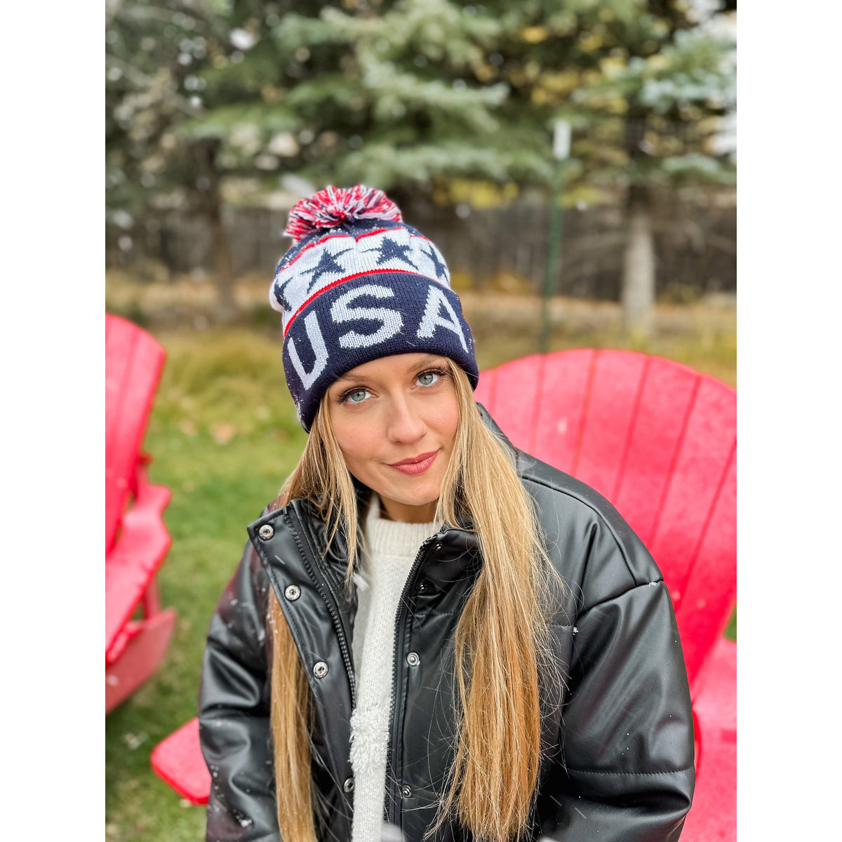 USA Knit Pom C.C Beanie HAT3902