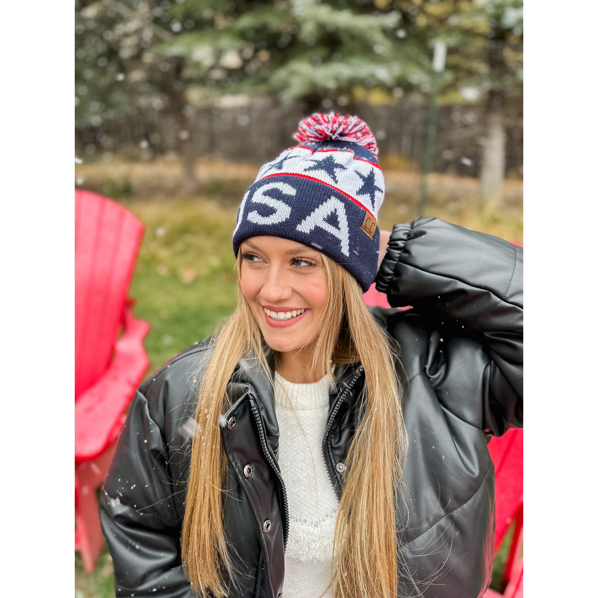 USA Knit Pom C.C Beanie HAT3902