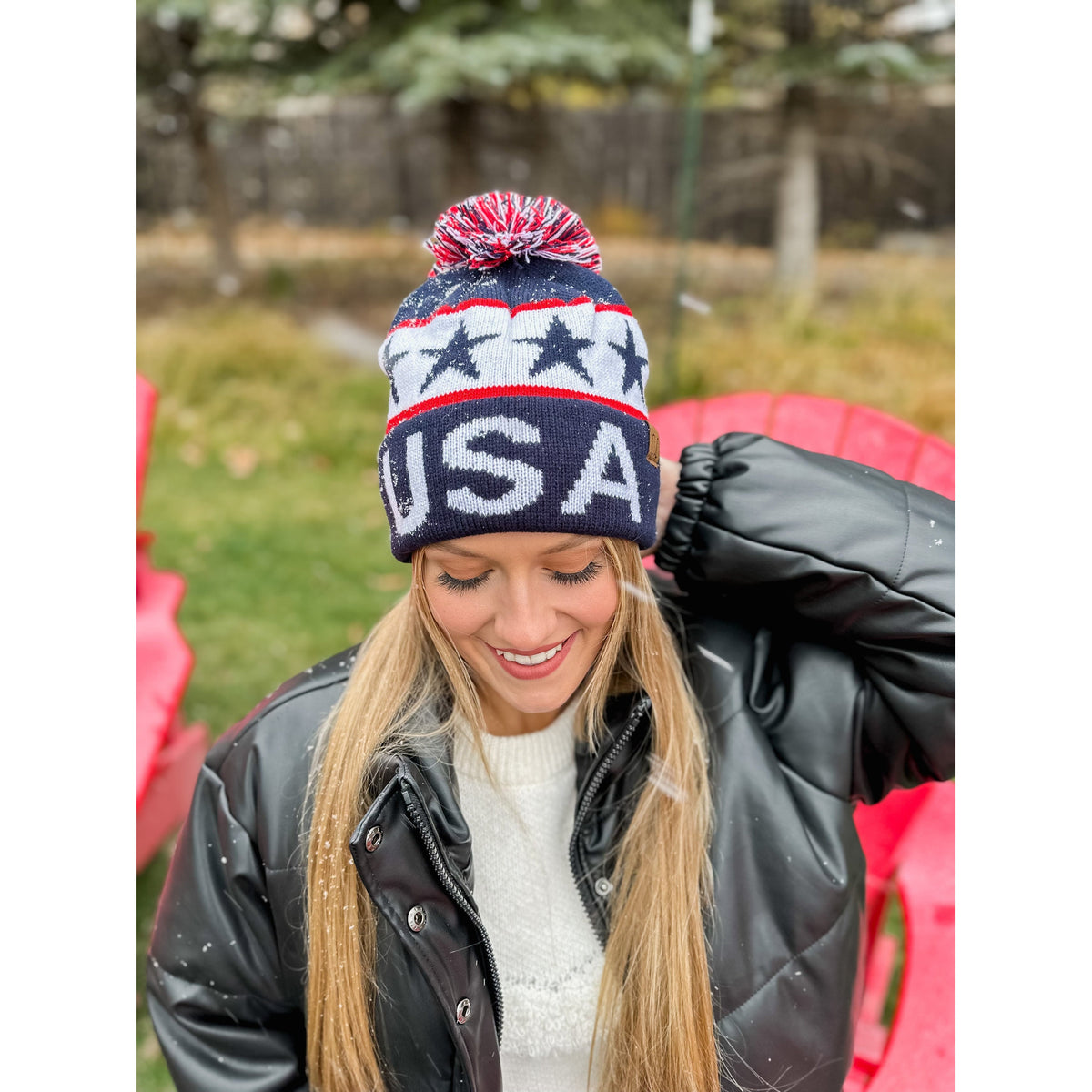 USA Knit Pom C.C Beanie HAT3902