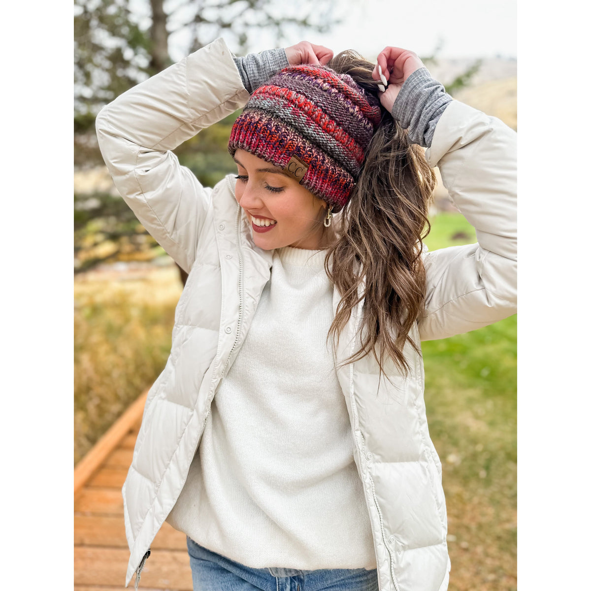 Multi Color Cable Knit CC Beanie Tail MB705
