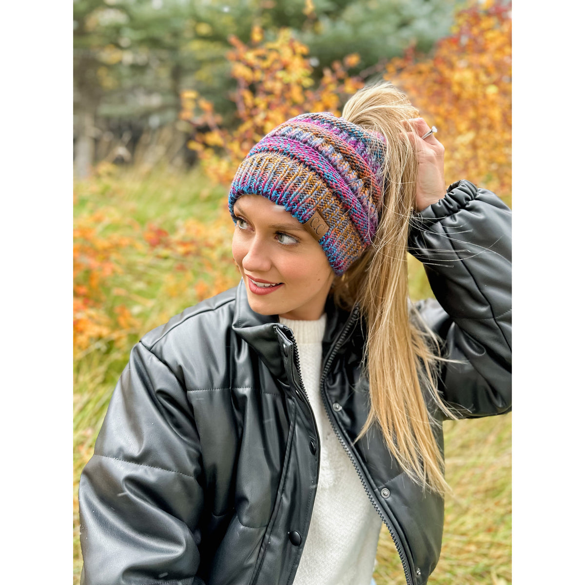 Multi Color Cable Knit CC Beanie Tail MB705