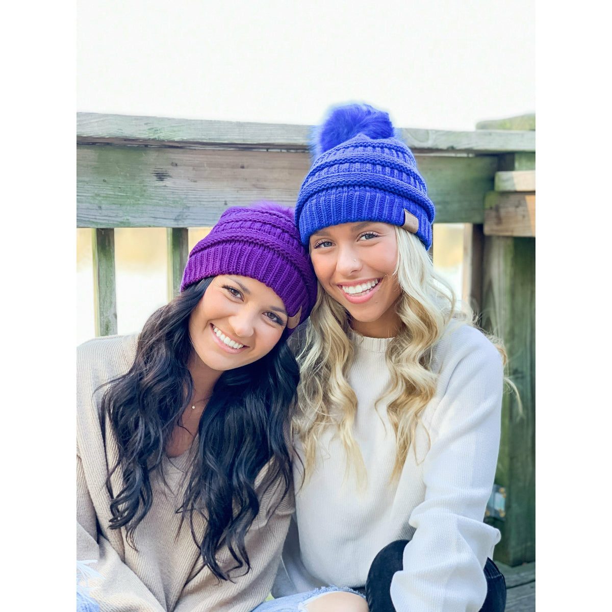 Classic Matching Fur Pom CC Beanie YJ64Pom