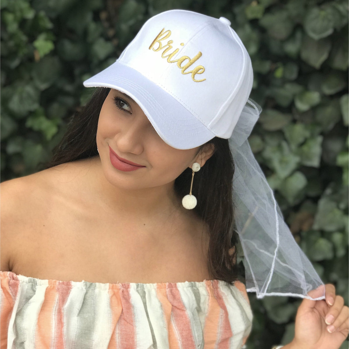 Bride/Just Married Embroidered CC Ball Cap with Lace Veil BW1